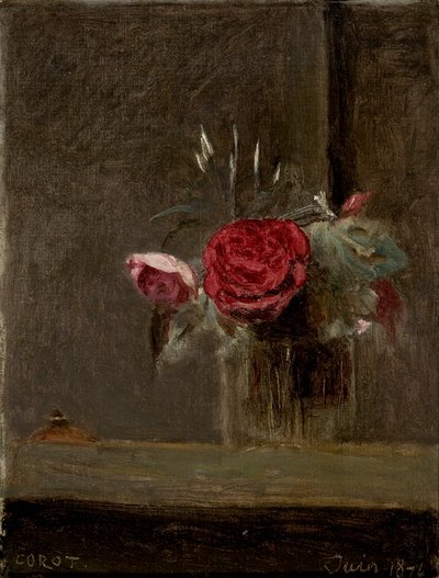 Roses in a Glass by Jean Baptiste Camille Corot